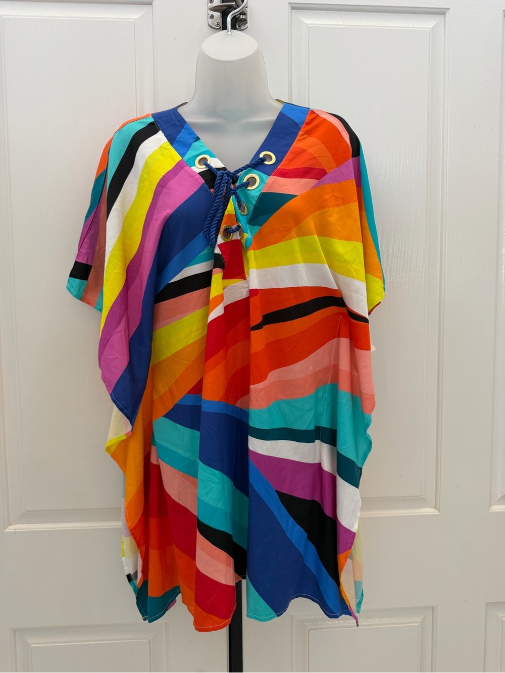 La Blanca Multicolor Lace-Up V-Neck Cover Up Top/ Tunic Sz S